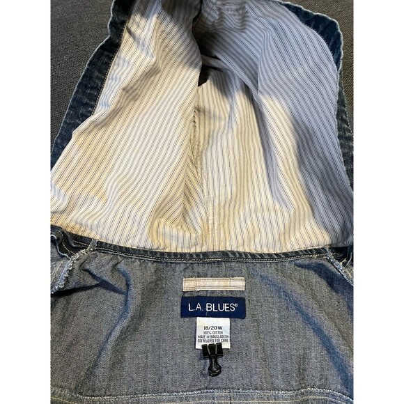 Vintage LA Blues Denim Chore Coat Barn Jacket Jean 90s Y2K Hood Zip Womens 18 20 - Picture 10 of 15